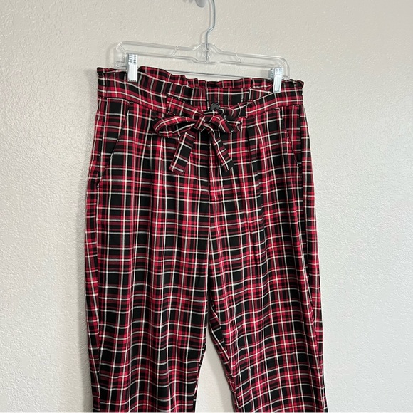 Almost Famous High Waisted Red Black Plaid Paperbag Pants 90’s Style Womens XL - Picture 2 of 9